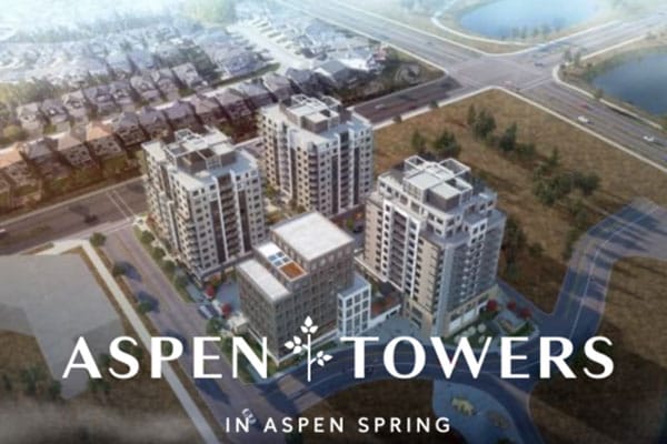 Aerial rendering of Aspen Towers in Aspen Spring